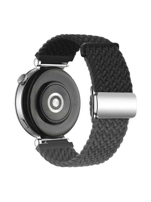 For Huawei Watch GT 4 41mm Universal 18mm Watch Strap Woven Wrist Band with Silver Magnetic Buckle - Black+Dark Grey