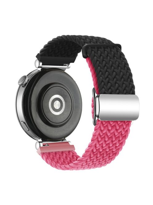 For Huawei Watch GT 4 41mm Universal 18mm Watch Strap Woven Wrist Band with Silver Magnetic Buckle - Black+Rose