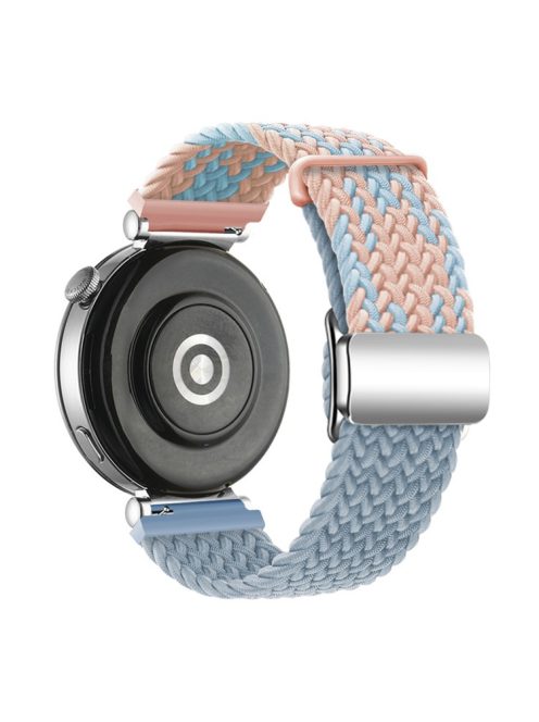 For Huawei Watch GT 4 41mm Universal 18mm Watch Strap Woven Wrist Band with Silver Magnetic Buckle - Blue+Pink+Rock Cyan