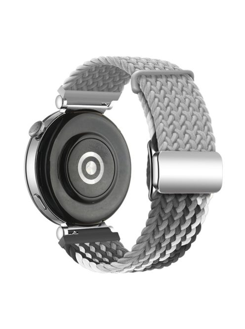 For Huawei Watch GT 4 41mm Universal 18mm Watch Strap Woven Wrist Band with Silver Magnetic Buckle - Light Grey+Dark Chocolate