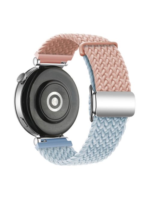 For Huawei Watch GT 4 41mm Universal 18mm Watch Strap Woven Wrist Band with Silver Magnetic Buckle - Pink+Blue