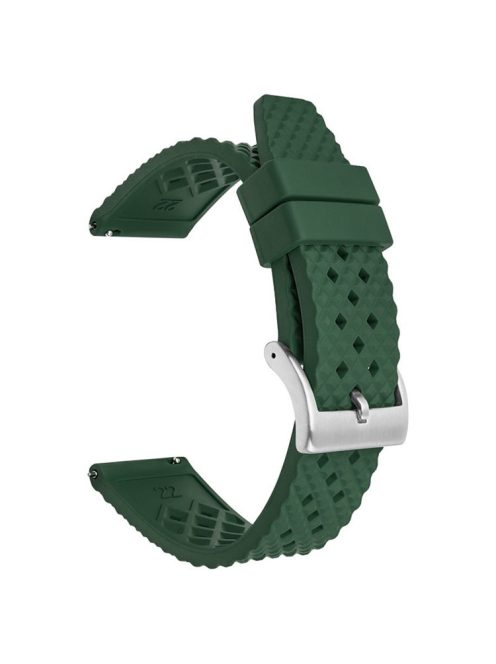 For Huawei Watch GT 4 46mm / 4 Pro Strap 22mm Fluorubber Watch Band - Dark Green+Silver Buckle