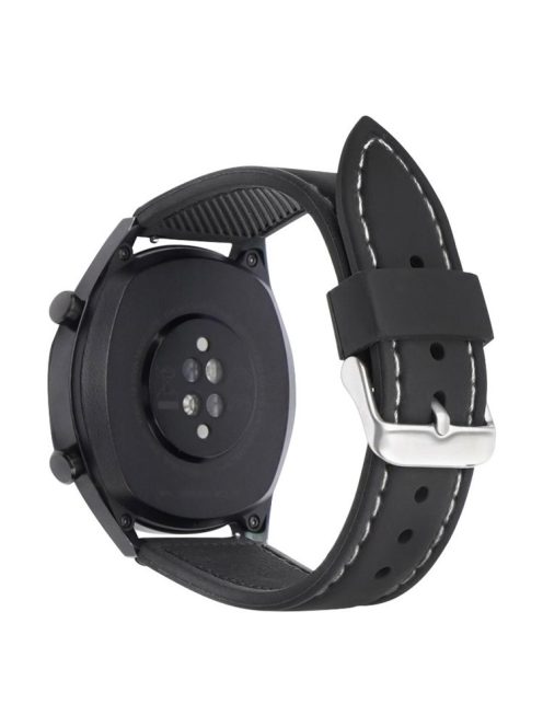 For Huawei Watch GT 4 46mm / Watch 4 / Watch 4 Pro Fluorubber Strap 22mm Waterproof Watch Band - Black+White Thread