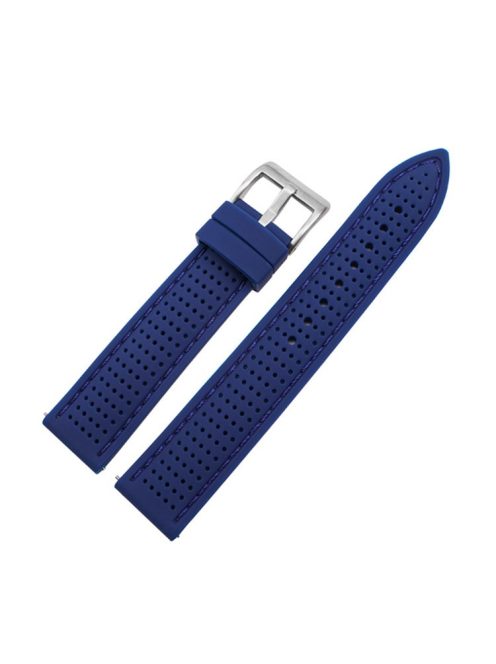 For Huawei Watch GT 4 46mm / Watch 4 / Watch 4 Pro Silicone Strap 22mm Watch Band - Silver Buckle / Sapphire+Blue Thread