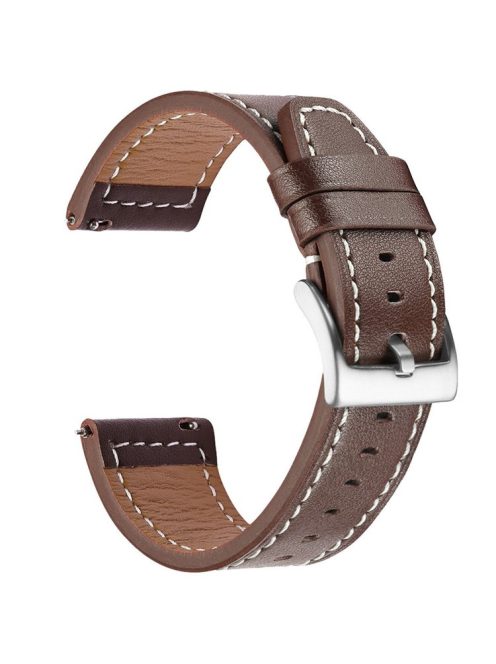 For Huawei Watch GT 4 46mm / Watch 4 / Watch 4 Pro Strap 22mm Genuine Cow Leather Stitching Lines Watch Band - Light Brown