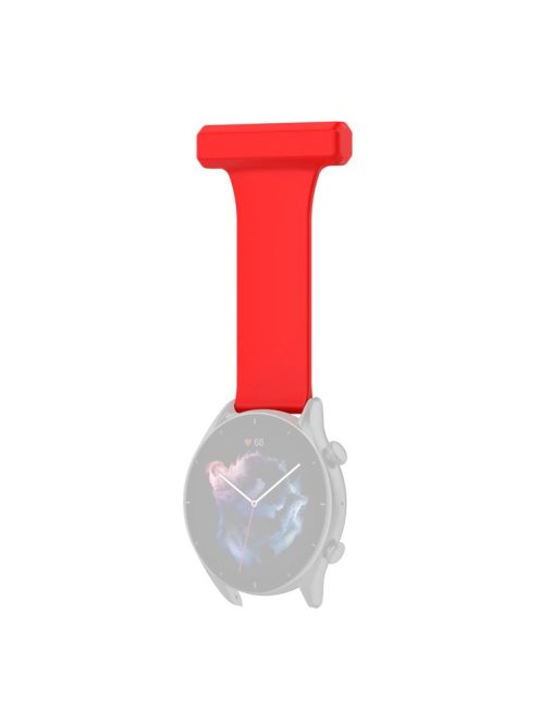 For Huawei Watch GT Runner/Samsung Galaxy Watch3 45mm Pin Style 22mm Doctor Nurse Watch Silicone Strap Hanging Buckle - Red