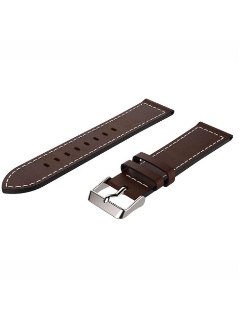 For Huawei Watch GT/Samsung Gear S3 Classic/S3 Frontier 22mm Genuine Leather Smart Watch Strap Replacement Band with White Stitch - Dark Brown