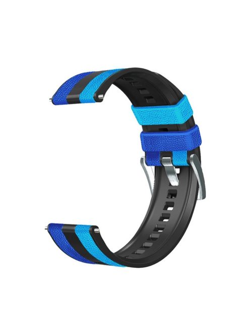 For Huawei Watch GT3/Huami Amazfit GTR3 Three Color Design 22mm Leather Coated Silicone Wrist Band Replacement Smartwatch Strap - Blue/Black