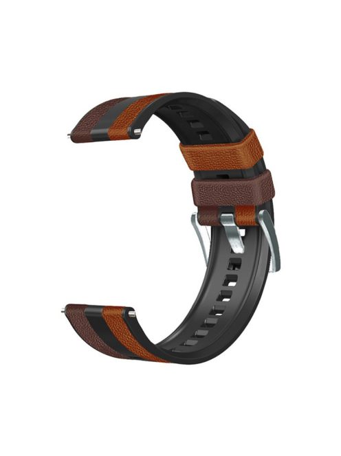 For Huawei Watch GT3/Huami Amazfit GTR3 Three Color Design 22mm Leather Coated Silicone Wrist Band Replacement Smartwatch Strap - Brown/Black