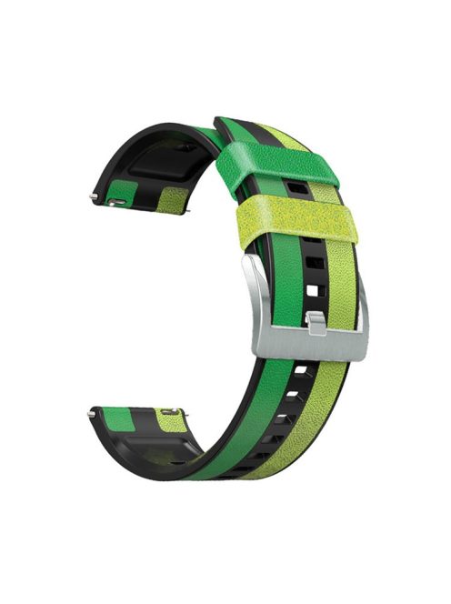 For Huawei Watch GT3/Huami Amazfit GTR3 Three Color Design 22mm Leather Coated Silicone Wrist Band Replacement Smartwatch Strap - Green/Black