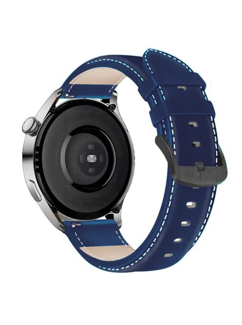 For HUAWEI Watch GT3/Samsung Galaxy Watch 46mm Leather Watch Band 22mm Universal Watch Strap with Buckle - Dark Blue