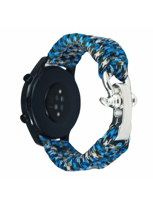 For Huawei Watch GT4 46mm / Samsung Galaxy Watch3 45mm Watch Strap 22mm Braided Rope Wrist Band - Blue Camouflage