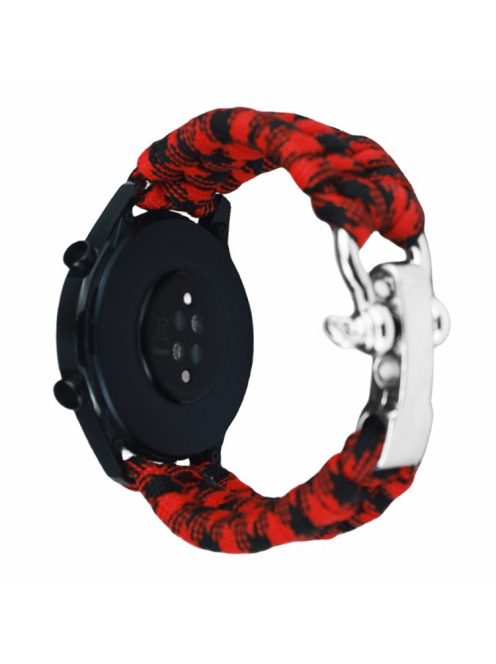 For Huawei Watch GT4 46mm / Samsung Galaxy Watch3 45mm Watch Strap 22mm Braided Rope Wrist Band - Red Black Camouflage