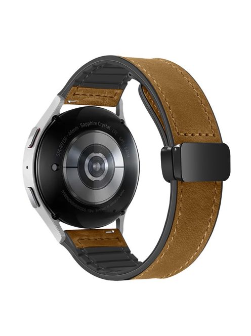 For Samsung Galaxy Gear S3 Classic / Huawei Watch GT 4 46mm Magnetic Genuine Cow Leather Watch Strap, 22mm - Light Brown