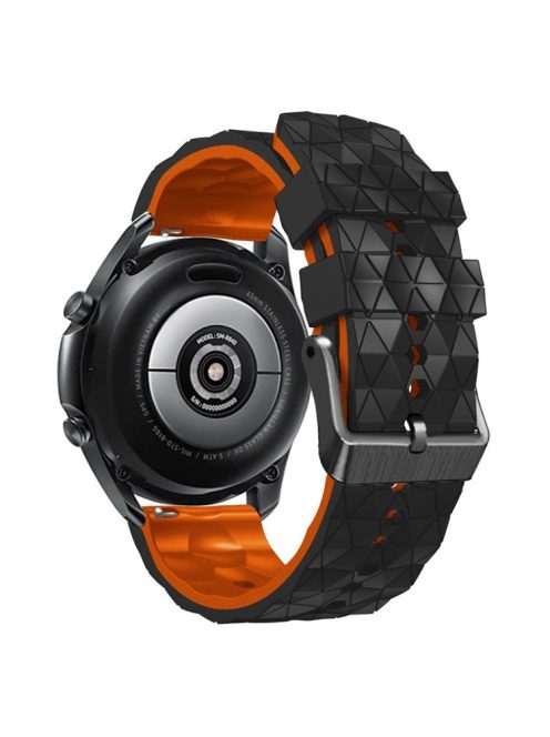 For Samsung Galaxy Watch 3 45mm / Huawei Watch GT3 Pro 46mm Football Texture 22mm Watch Band Dual Color Silicone Sports Wrist Strap - Black / Orange