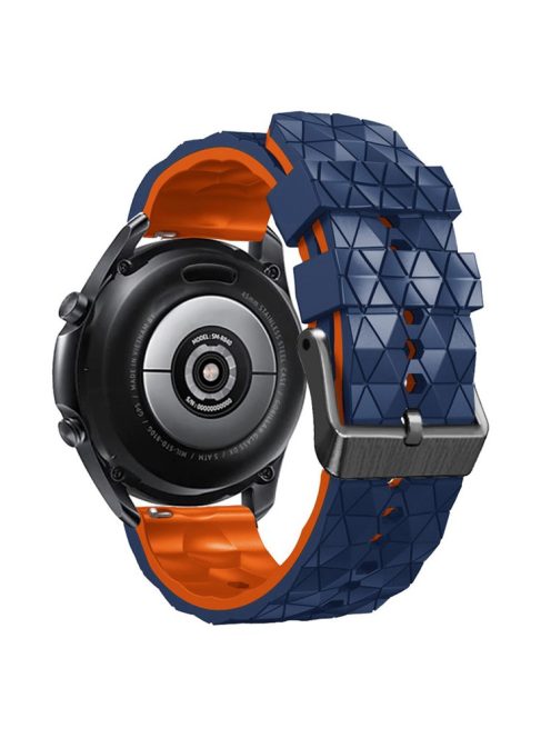 For Samsung Galaxy Watch 3 45mm / Huawei Watch GT3 Pro 46mm Football Texture 22mm Watch Band Dual Color Silicone Sports Wrist Strap - Dark Blue / Orange