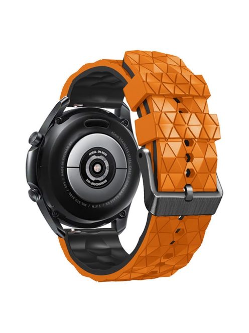 For Samsung Galaxy Watch 3 45mm / Huawei Watch GT3 Pro 46mm Football Texture 22mm Watch Band Dual Color Silicone Sports Wrist Strap - Orange / Black