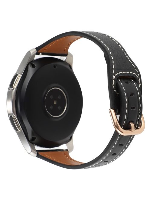 For Samsung Galaxy Watch 3 45mm / Huawei Watch GT3 Pro 46mm Genuine Leather Watch Strap 22mm T-shaped Replacement Band - Black / Rose Gold Buckle