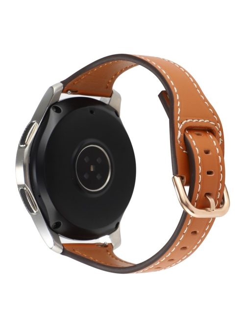 For Samsung Galaxy Watch 3 45mm / Huawei Watch GT3 Pro 46mm Genuine Leather Watch Strap 22mm T-shaped Replacement Band - Brown / Rose Gold Buckle