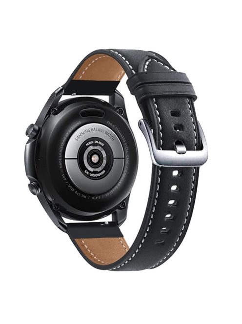 For Samsung Galaxy Watch3 41mm / Huawei Watch GT 2 42mm Genuine Leather Watch Strap 20mm Wrist Band with Silver Buckle - Black