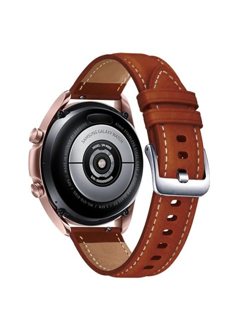 For Samsung Galaxy Watch3 41mm / Huawei Watch GT 2 42mm Genuine Leather Watch Strap 20mm Wrist Band with Silver Buckle - Brown