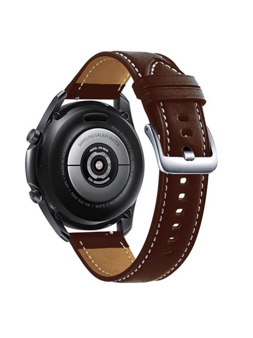 For Samsung Galaxy Watch3 41mm / Huawei Watch GT 2 42mm Genuine Leather Watch Strap 20mm Wrist Band with Silver Buckle - Coffee