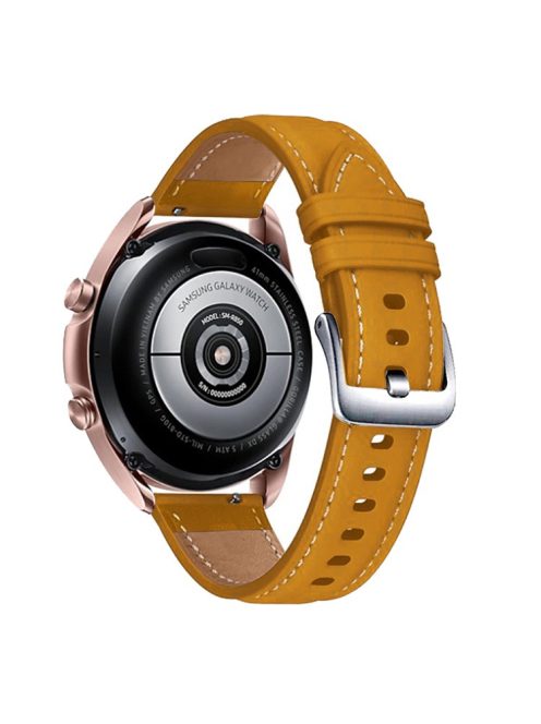 For Samsung Galaxy Watch3 41mm / Huawei Watch GT 2 42mm Genuine Leather Watch Strap 20mm Wrist Band with Silver Buckle - Yellow