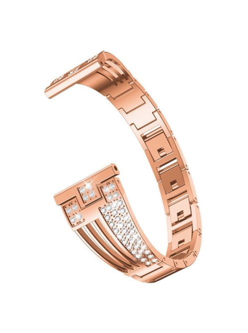 For Samsung Galaxy Watch3 45mm / Gear S3 Frontier / Gear S3 Classic / Huawei Watch GT3 Pro Rhinestones Decor Metal Strap 22mm Universal Watch Band - Rose Gold