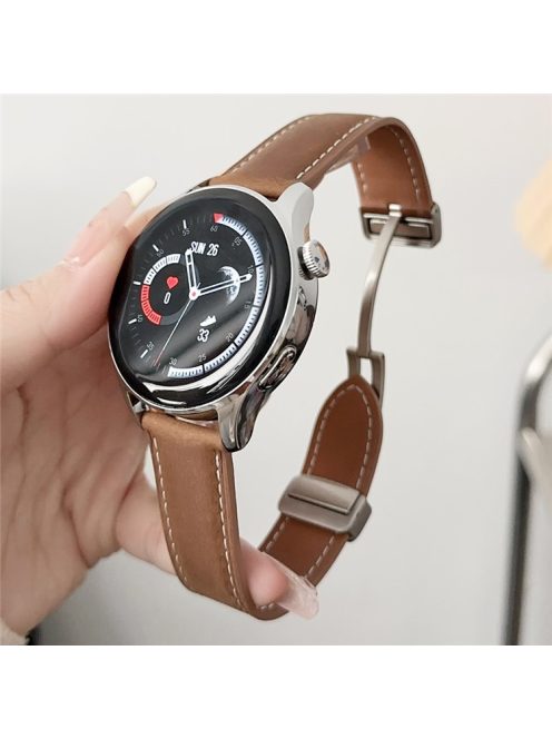 For Samsung Galaxy Watch3 45mm / Huawei Watch 4 Band 22mm Genuine Cow Leather Watch Strap - Matte Brown