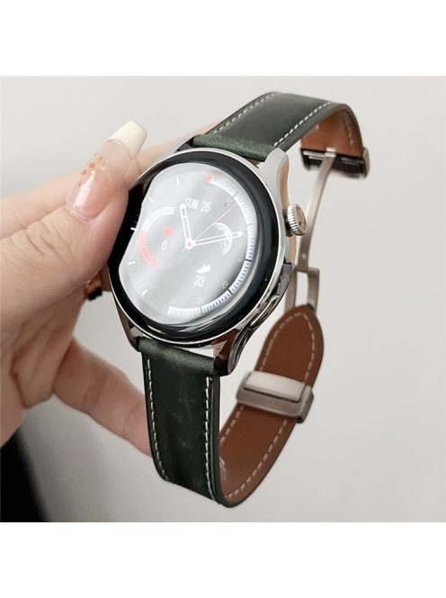 For Samsung Galaxy Watch3 45mm / Huawei Watch 4 Band 22mm Genuine Cow Leather Watch Strap - Matte Green