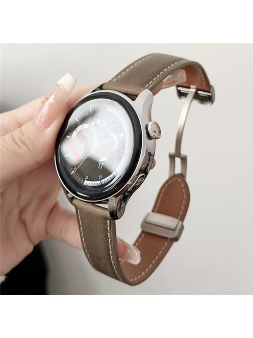 For Samsung Galaxy Watch3 45mm / Huawei Watch 4 Band 22mm Genuine Cow Leather Watch Strap - Matte Olive