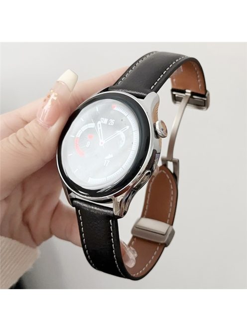 For Samsung Galaxy Watch3 45mm / Huawei Watch 4 Band 22mm Genuine Cow Leather Watch Strap - Waxy Black