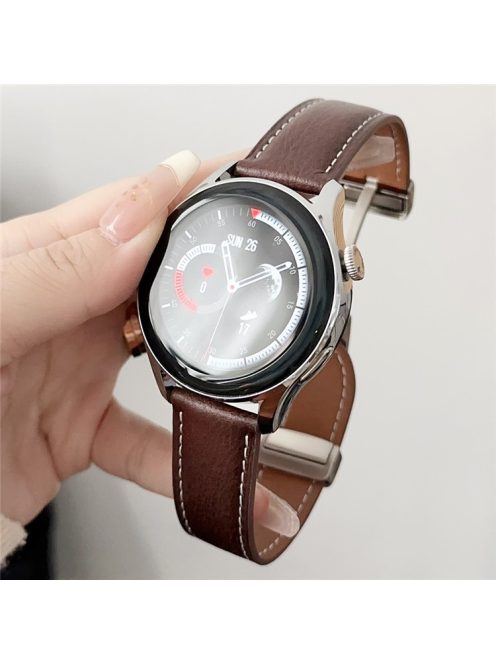 For Samsung Galaxy Watch3 45mm / Huawei Watch 4 Band 22mm Genuine Cow Leather Watch Strap - Waxy Coffee