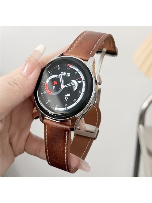 For Samsung Galaxy Watch3 45mm / Huawei Watch 4 Band 22mm Genuine Cow Leather Watch Strap - Waxy Dark Brown