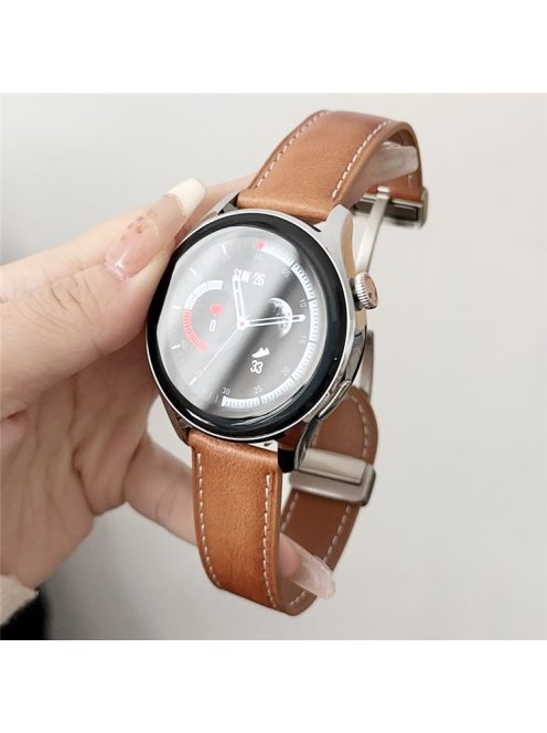 For Samsung Galaxy Watch3 45mm / Huawei Watch 4 Band 22mm Genuine Cow Leather Watch Strap - Waxy Light Brown