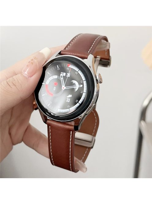 For Samsung Galaxy Watch3 45mm / Huawei Watch 4 Band 22mm Genuine Cow Leather Watch Strap - Waxy Reddish Brown