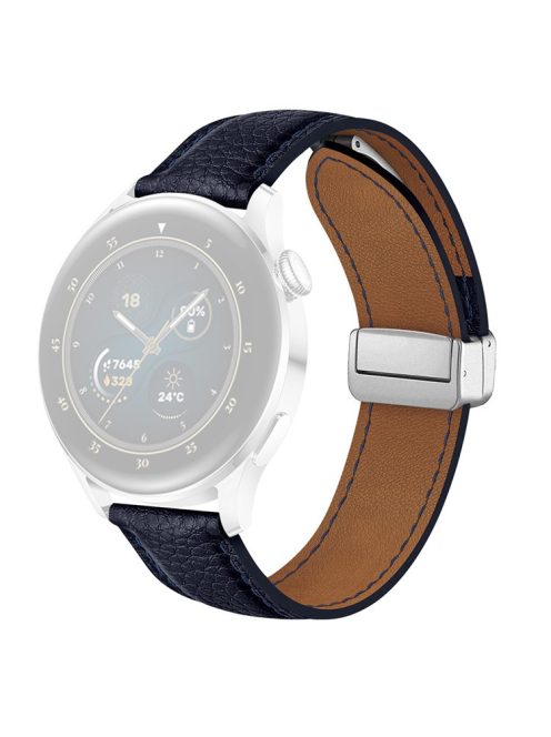 For Samsung Galaxy Watch3 45mm / Huawei Watch GT 4 46mm Leather Strap 22mm Magnetic Watch Band - Dark Blue