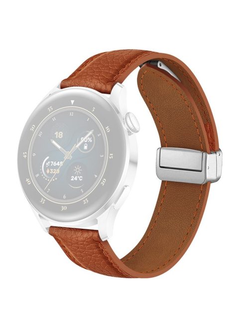 For Samsung Galaxy Watch3 45mm / Huawei Watch GT 4 46mm Leather Strap 22mm Magnetic Watch Band - Light Brown