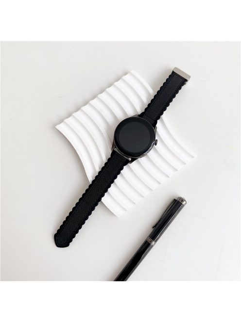 For Samsung Galaxy Watch3 45mm / Huawei Watch GT 4 46mm Magnetic Watch Band 22mm Leather+Silicone Wrist Strap - Black