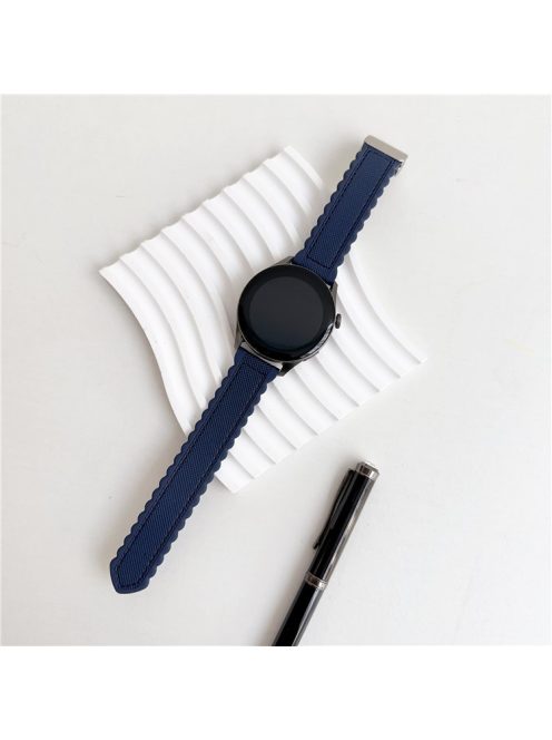 For Samsung Galaxy Watch3 45mm / Huawei Watch GT 4 46mm Magnetic Watch Band 22mm Leather+Silicone Wrist Strap - Midnight Blue