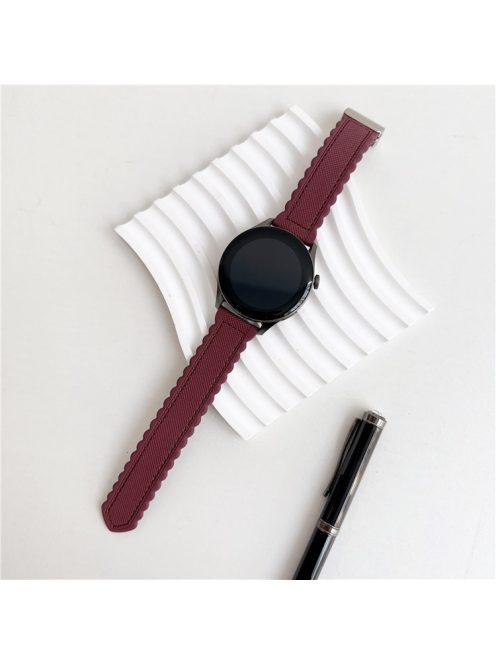 For Samsung Galaxy Watch3 45mm / Huawei Watch GT 4 46mm Magnetic Watch Band 22mm Leather+Silicone Wrist Strap - Wine Red