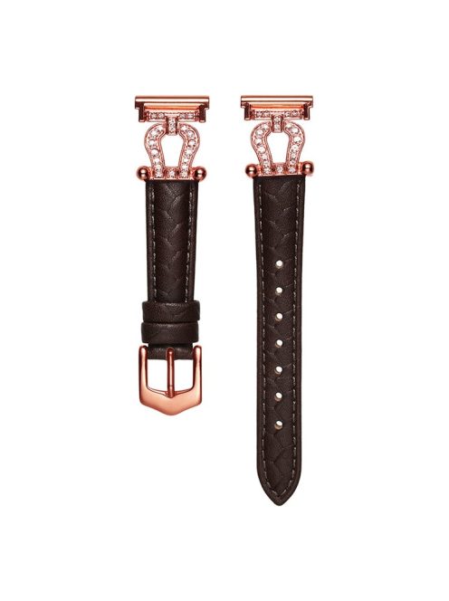 For Samsung Galaxy Watch3 45mm / Huawei Watch GT 4 46mm Watch Band 22mm Cowhide Leather Wrist Strap - Dark Brown / Rose Gold Buckle