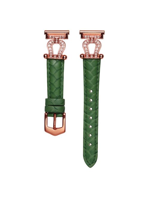 For Samsung Galaxy Watch3 45mm / Huawei Watch GT 4 46mm Watch Band 22mm Cowhide Leather Wrist Strap - Green / Rose Gold Buckle