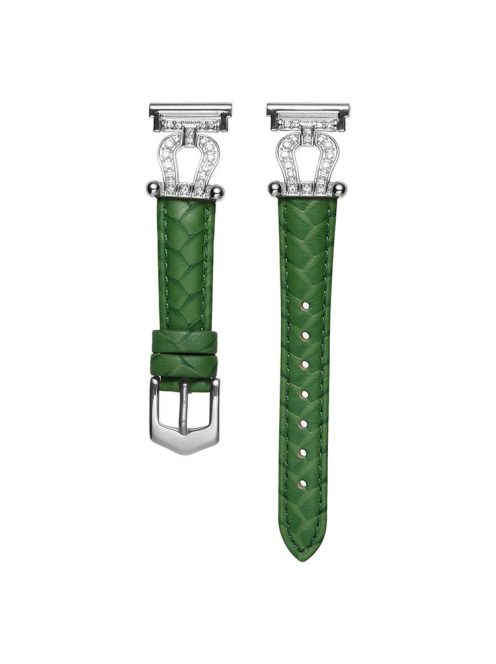 For Samsung Galaxy Watch3 45mm / Huawei Watch GT 4 46mm Watch Band 22mm Cowhide Leather Wrist Strap - Green / Silver Buckle