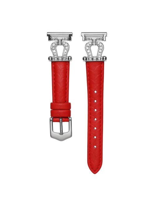 For Samsung Galaxy Watch3 45mm / Huawei Watch GT 4 46mm Watch Band 22mm Cowhide Leather Wrist Strap - Red / Silver Buckle