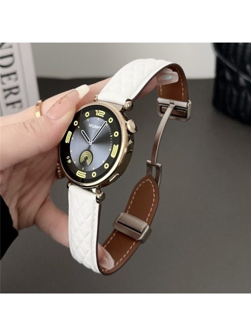 For Samsung Galaxy Watch3 45mm / Huawei Watch GT 4 46mm Watch Strap 22mm Genuine Cow Leather Magnetic Buckle Band - White