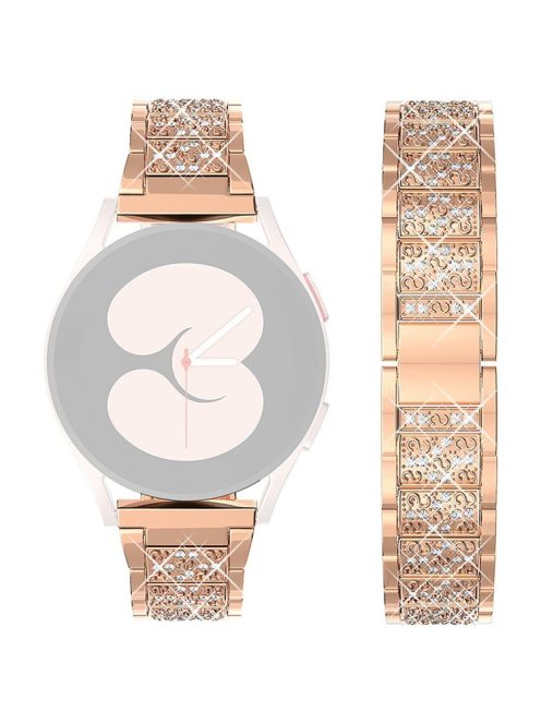 For Samsung Galaxy Watch3 45mm / Huawei Watch GT 46mm / Huami Amazfit Pace Alloy Watch Band 22mm Quick Release Three Beads Rhinestones Decor Bracelet - Rose Gold