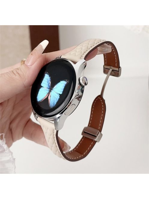 For Samsung Galaxy Watch3 45mm / Huawei Watch Ultimate Genuine Cow Leather 22mm Watch Band with Rhombus Pattern - Apricot