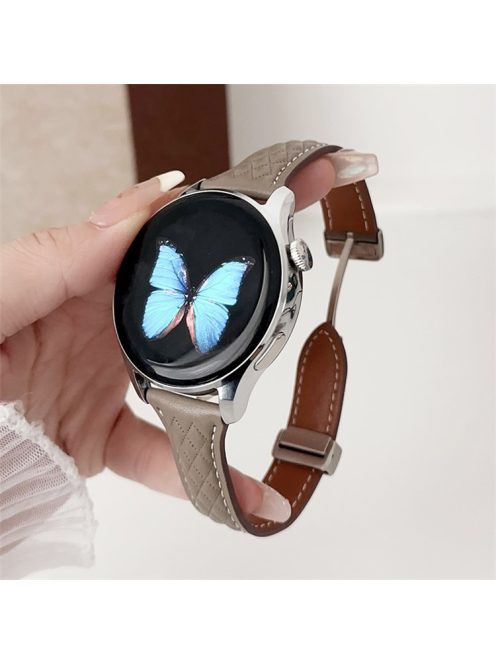 For Samsung Galaxy Watch3 45mm / Huawei Watch Ultimate Genuine Cow Leather 22mm Watch Band with Rhombus Pattern - Coffee