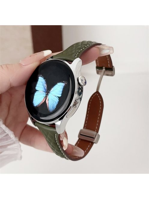 For Samsung Galaxy Watch3 45mm / Huawei Watch Ultimate Genuine Cow Leather 22mm Watch Band with Rhombus Pattern - Green